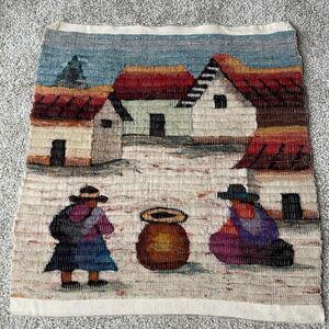 Peruvian Folk Art Hand Woven Tapestry Wall Hanging Andes Vintage 18x18 Fiber Art